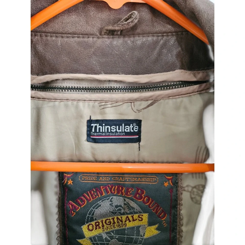 Adventure Bound Originals Mens Brown Leather Bomber Jacket Thinsulate 2X Vintage